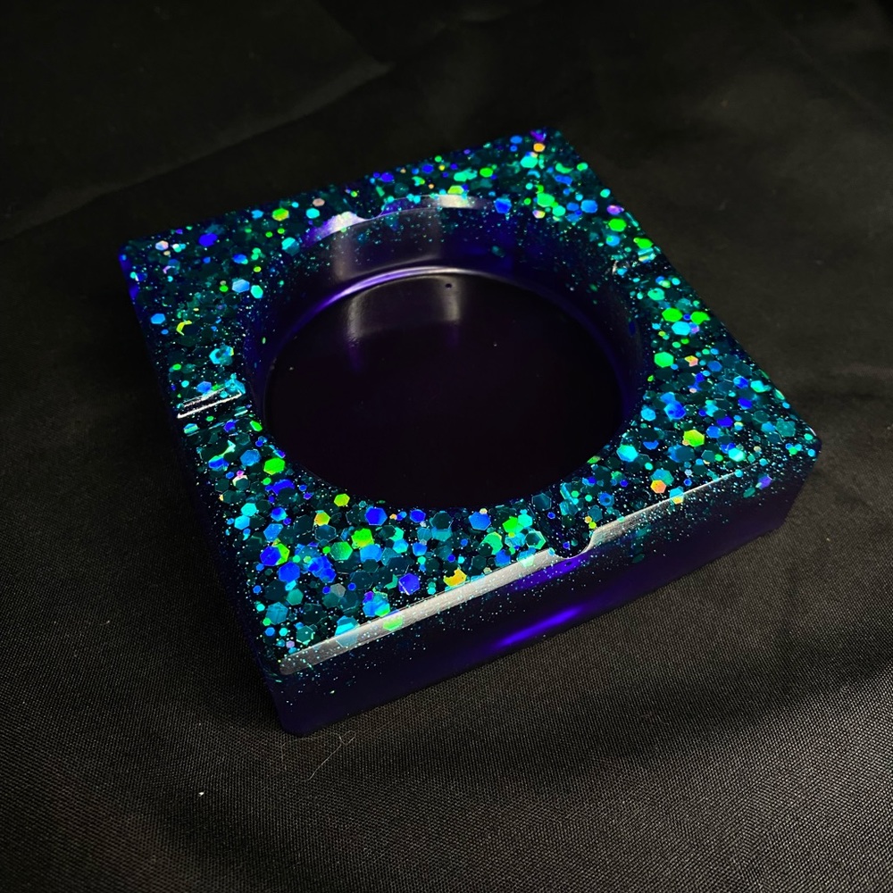 Blue glitter & purple ashtray